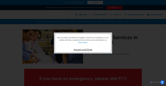 Security scan screenshot of https://usmdarlington.com/services/emergency-services/emergency-services-arlington-tx
