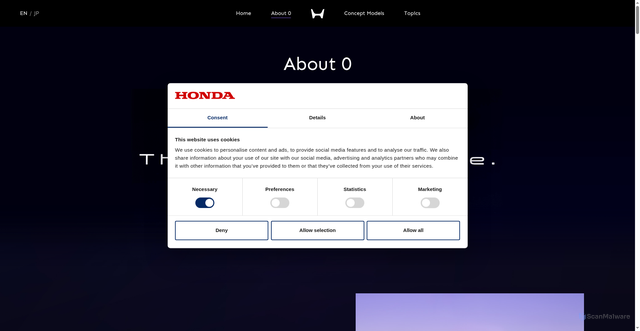 Security scan screenshot of https://0.honda/en/about/