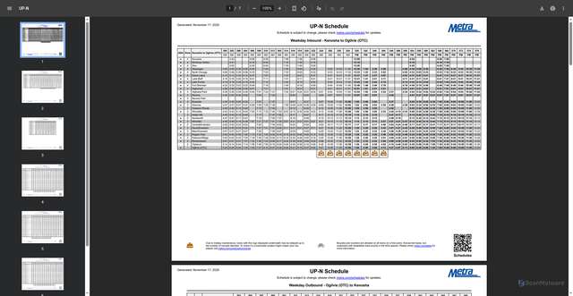 Security scan screenshot of https://schedules.metrarail.com/pdf/UP-N.pdf