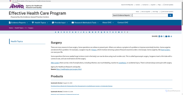 Security scan screenshot of https://effectivehealthcare.ahrq.gov/health-topics/surgery