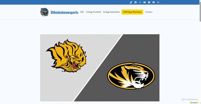 Security scan screenshot of https://uthinkuknowsports.com/arkansas-pine-bluff-missouri-preview/