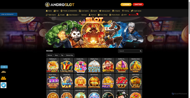 Security scan screenshot of https://androresmi.casa/desktop/game/slot/rich88