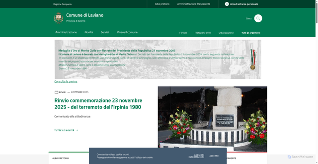 Security scan screenshot of https://www.comune.laviano.sa.it/