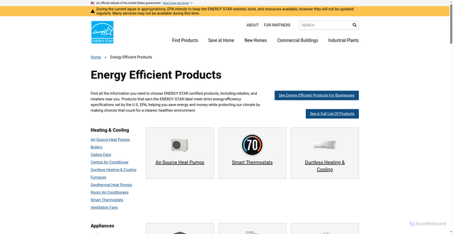 Security scan screenshot of https://www.energystar.gov/products