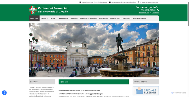 Security scan screenshot of https://www.ordinefarmacistilaquila.it