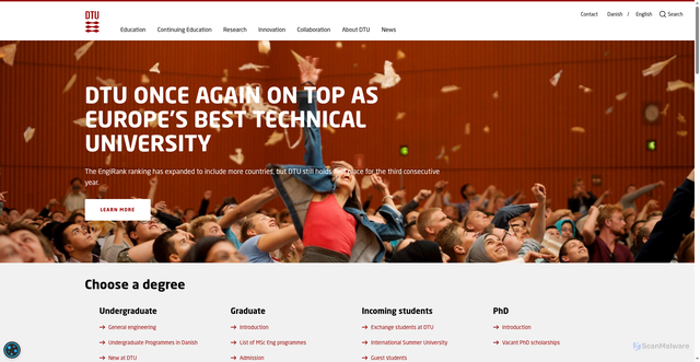 Security scan screenshot of https://www.dtu.dk/english/