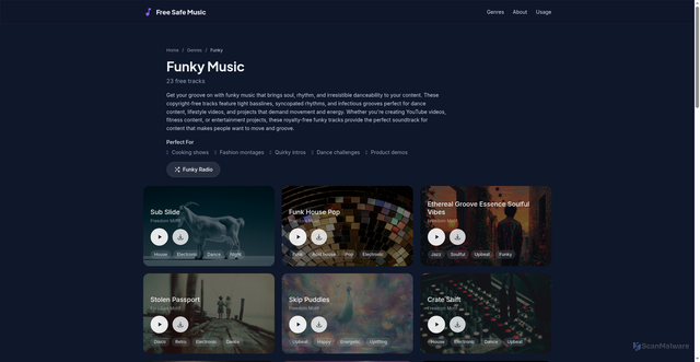 Security scan screenshot of https://freesafemusic.pages.dev/genres/funky/