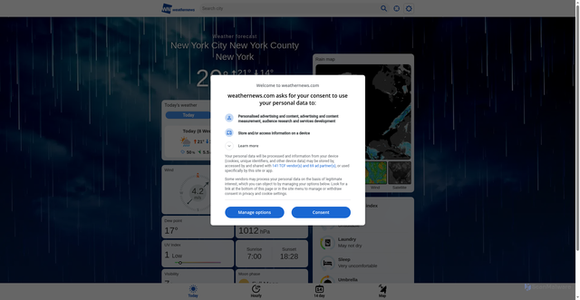 Security scan screenshot of https://weathernews.com/weather/en/us/cGxhY2UuMjMzNzIwMDQ0LDQwLjcxMjc0OSwtNzQuMDA1OTk0/
