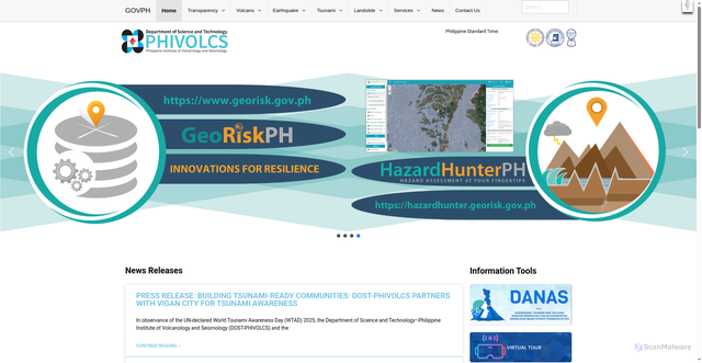 Security scan screenshot of https://www.phivolcs.dost.gov.ph/