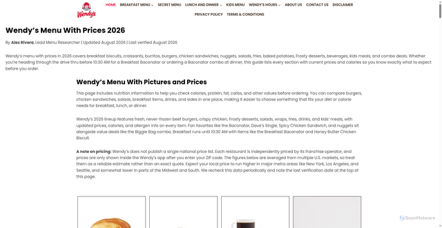 Security scan screenshot of https://menuwithwendy.com/