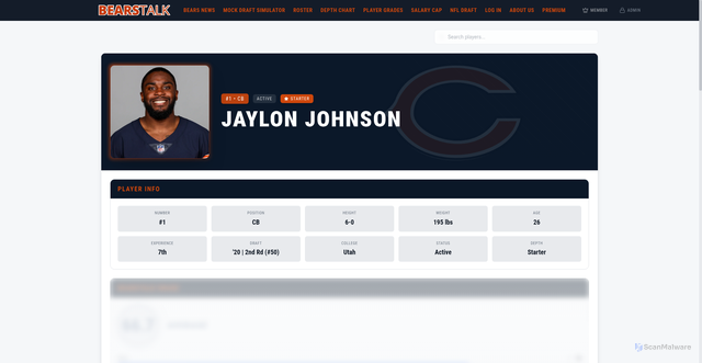 Security scan screenshot of https://premium.bearstalk.com/player/jaylon-johnson