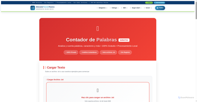 Security scan screenshot of https://onlinetecnotools.com/contador-palabras-online-gratis/
