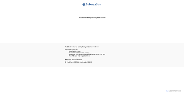 Security scan screenshot of https://subwaystats.com/