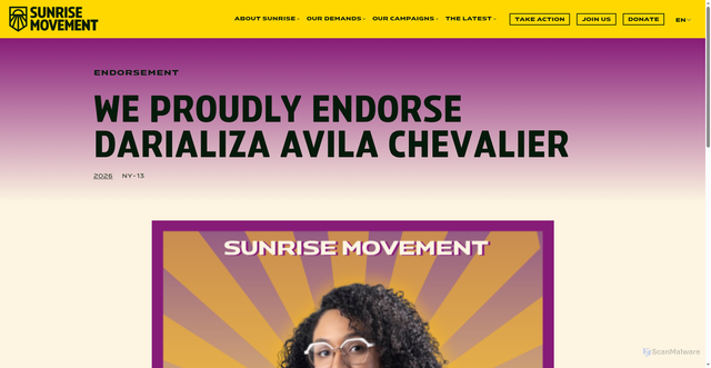 Security scan screenshot of https://www.sunrisemovement.org/endorsement/we-proudly-endorse-darializa-avila-chevalier/