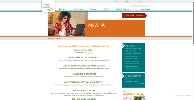 Security scan screenshot of https://www.westernhealth.com/mywha/