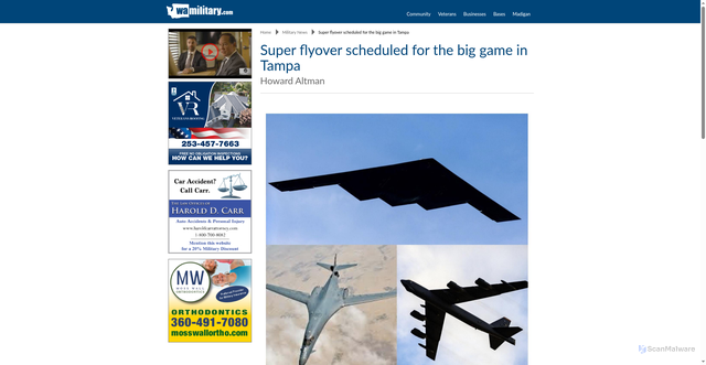 Security scan screenshot of https://www.wamilitary.com/super-flyover-scheduled-for-the-big-game-in-tampa