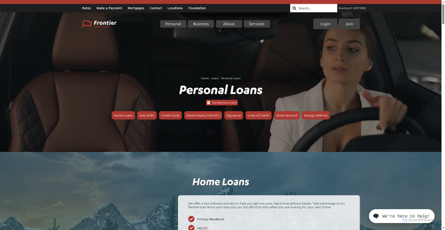 Security scan screenshot of https://frontiercreditunion.com/loans/personal/