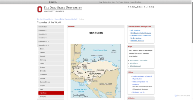Security scan screenshot of https://guides.osu.edu/countries/Honduras