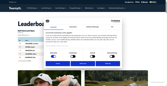 Security scan screenshot of https://tournytt.se/?utm_source=newsletter&utm_medium=email&utm_campaign=Tournytt_v32_2026&dt_id=fcd58f97-538d-4232-8bec-ce92f0c0cceb