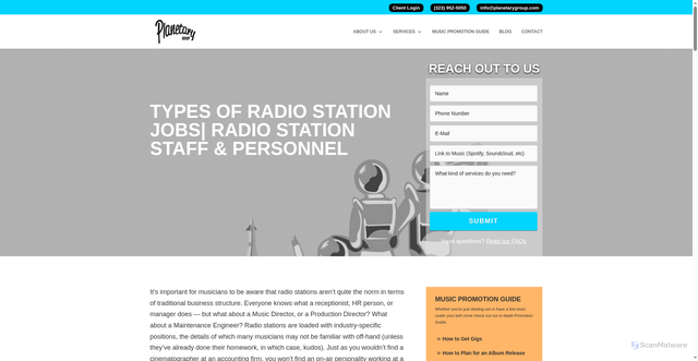 Security scan screenshot of https://www.planetarygroup.com/music-promotion-guide/radio-station-personnel/