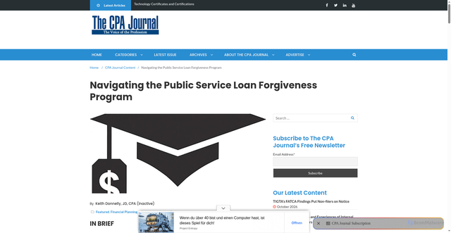 Security scan screenshot of https://www.cpajournal.com/2020/06/10/navigating-the-public-service-loan-forgiveness-program/