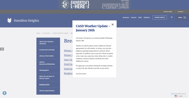 Security scan screenshot of https://hh.casdonline.org/our-school/library-hh/breakout-edu