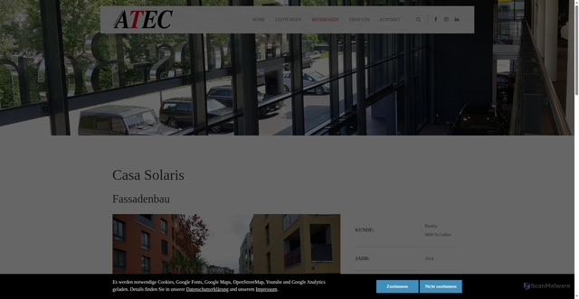 Security scan screenshot of https://atec-metallbau.ch/details-fassadenbau/casa-solaris.html