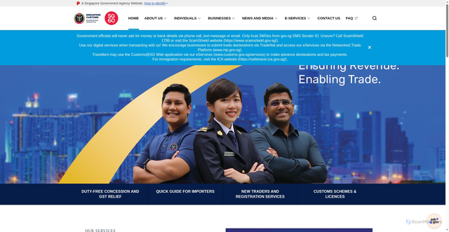 Security scan screenshot of https://customs.gov.sg/