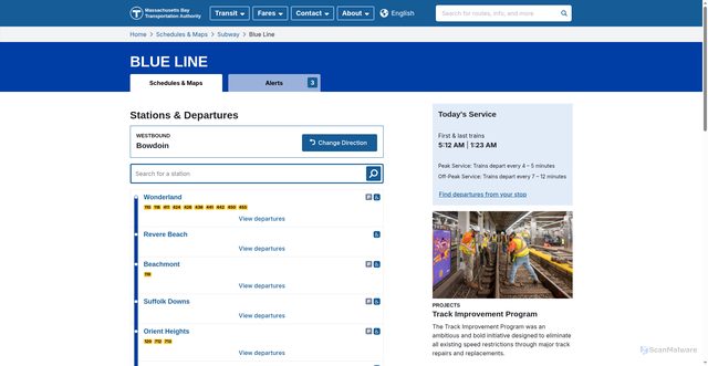 Security scan screenshot of https://www.mbta.com/schedules/Blue/line