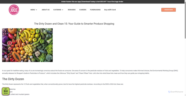 Security scan screenshot of https://rawjuce.com/the-dirty-dozen-and-clean-15-your-guide-to-smarter-produce-shopping/