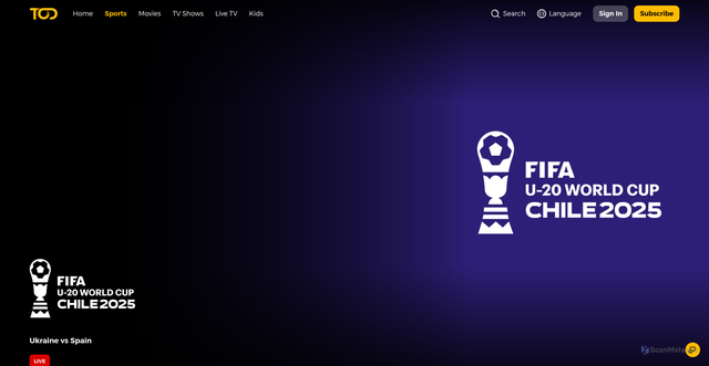 Security scan screenshot of https://www.tod.tv/en/sports/football/fifa-u20-world-cup/round-of-16/ukraine-vs-spain-5030306