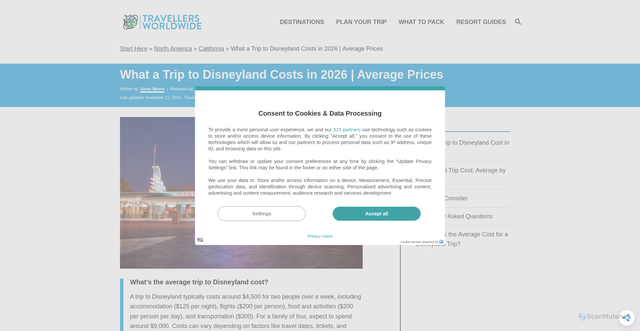 Security scan screenshot of https://travellersworldwide.com/trip-to-disneyland-cost/
