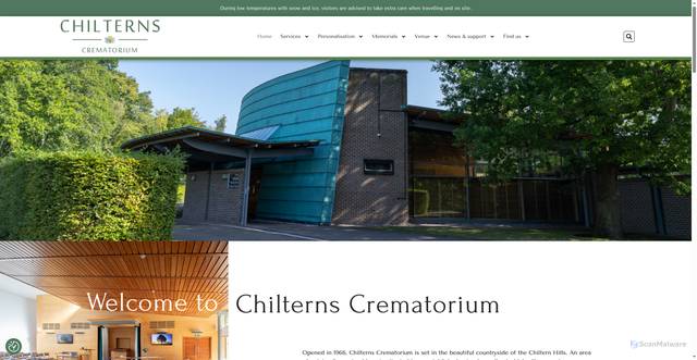 Security scan screenshot of https://buckinghamshirecrematorium.co.uk/chilterns/