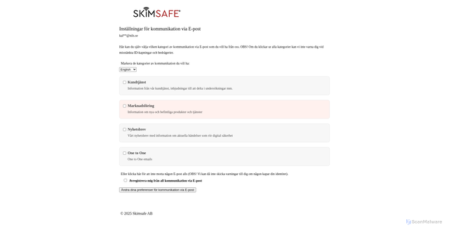 Security scan screenshot of https://email.skimsafe.se/hs/preferences-center/en/page?data=W2nXS-N30h-GbW3VHqbN2WNcGKW2Wv9vz3ZXGTLW1Xxx1H2nGlxFW3bxknd34zDgVW1Q4XNl3XVrTPW2MT6WN3VWRRLW3R3_GM2WcdB_W3XN9f7253nyMW23jQg73CfYvqW2B38nC2CvxgrW3F8Kp-2qz56GW2v_rlt4kbDwXW47Vsdj32lf_jW4cJrTv3j0GpTW4hg9sn3V-696W3NPnqW2WhhLmW3FfnJV2CtNhGW3XWgLq1NdJfBW4r8lMB3R0hd8W34G5l83jgPLyW2YnDC31QyxqxW4pJHxJ1QdrxrW38rYTX4hv9-gW1Vs7PK4kMD11W49S7WG4cSLq3W3JDb042WjdpsW4rxLdq38CGl-W2qS47045QR1VW3R7k0J1Zs_ktW2Tlqty4hPr9lW1-Y0W84pHSG-W2CCrYR43WdnxW38hbnW3z0Vm9W41qc_z2qRHV8W3FbPwb2PCflGW2t6k8t3gwwDNW2Wy2gf3gtn5ZW2Tr2qy3NVk2yW2HX16X4kwKp8W3M2Nzw1_4l-wW3JXR5P3b8KxDW2t0tF83j0dvDW2Fz-_G2-Kc6KW1LH98c3SZBtQW3dvNJT2RJQYLW3VBNLl1Q9ZRTW41Dwmr4psH-sW3M0hqN1Nv0JDW3JFXS72PTpdcW1BMMf543R3G8W3SNwfB4kkGLKW1Qzljk1BfkbtW25k1Wf1Lvdz0f36yxxS04
