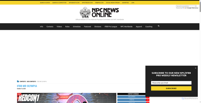 Security scan screenshot of https://contests.npcnewsonline.com/contests/2025/ifbb_mr_olympia