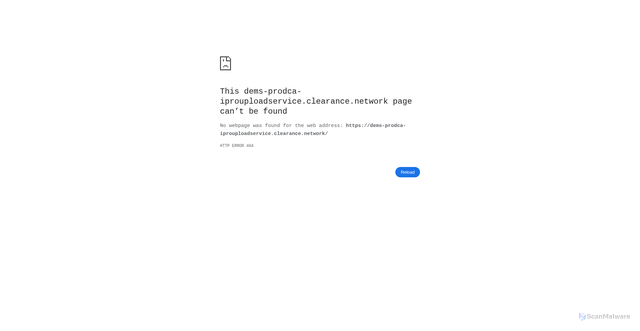 Security scan screenshot of https://dems-prodca-iprouploadservice.clearance.network