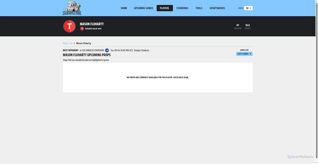 Security scan screenshot of https://stats.pickdawgz.com/players/baseball/mlb/mason-lynn-fluharty/tk75ursr