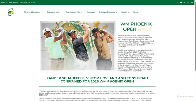 Security scan screenshot of https://wmphoenixopen.com/xander-schauffele-viktor-hovland-and-tony-finau-confirmed-for-2026-wm-phoenix-open/