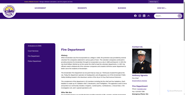 Security scan screenshot of https://amsterdamnyfd.gov/193/Fire-Department