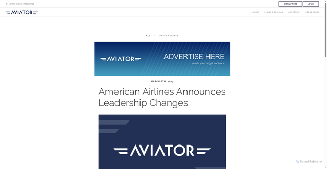 Security scan screenshot of https://aviator.aero/press/american-airlines-announces-leadership-changes-