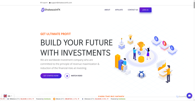 Security scan screenshot of https://shakescoinfx.com/
