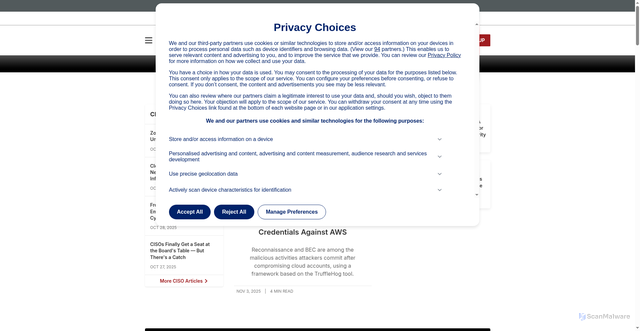 Security scan screenshot of https://www.darkreading.com/