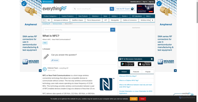 Security scan screenshot of https://www.everythingrf.com/community/what-is-nfc