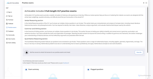 Security scan screenshot of https://app.achievable.me/study/clt/exams