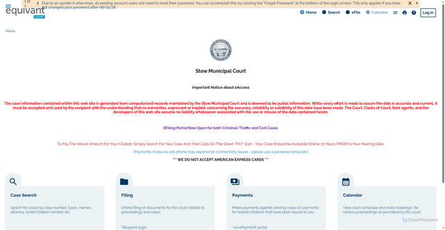Security scan screenshot of https://eservices.stowmunicourt.com