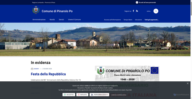 Security scan screenshot of https://www.comune.pinarolopo.pv.it