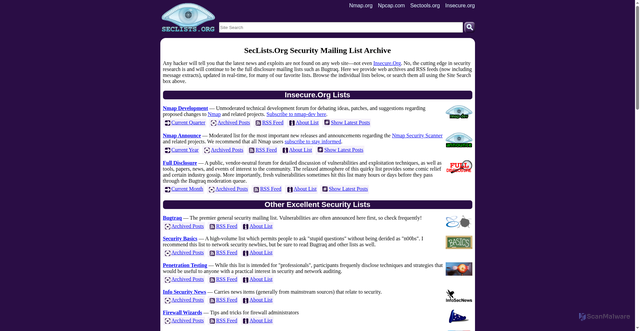 Security scan screenshot of https://seclists.org/