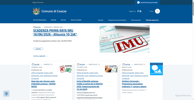 Security scan screenshot of https://www.comune.coazze.to.it