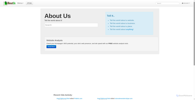 Security scan screenshot of https://aboutus.org