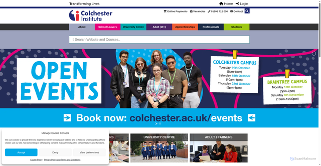 Security scan screenshot of https://www.colchester.ac.uk/
